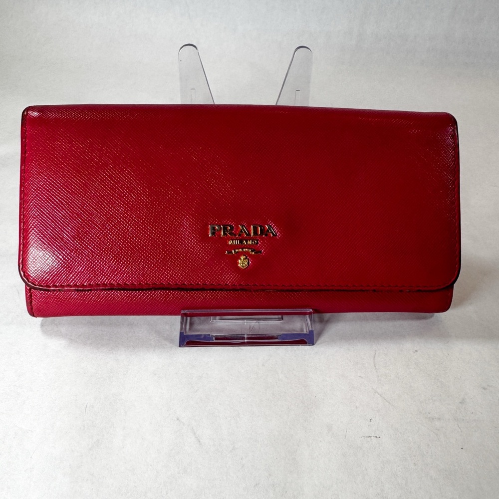 ✨ Prada Saffiano Leather Continental Wallet – Red – Authenticated